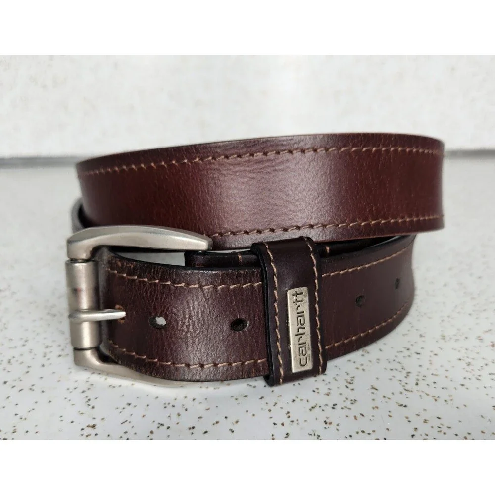 Carhartt Men’s Genuine Cowhide Belt Dark Brown w/Silver Buckle Size 42” WB5561-M